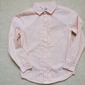 Janie and Jack Blush Pink Tuxedo Style Pleated Button-up Shirt sz6